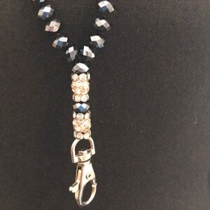 Beautiful navy crystals and white crystal lanyard put ID badge or glasses